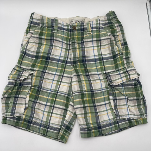 Abercrombie & Fitch Shorts Adult 34 Green Plaid Cargo Pockets Distressed Mens - Picture 1 of 8
